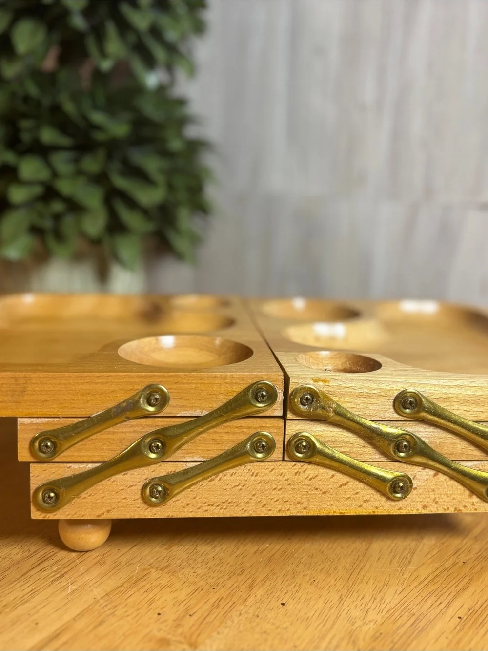 Vintage Expandable Wooden Relish Tray Mid-Century Snack Server Folding Tray
